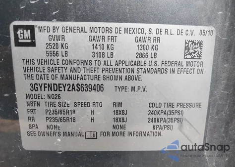 2010 Cadillac Srx Luxury Collection from USA, damaged, VIN 3GYFNDEY2AS639406